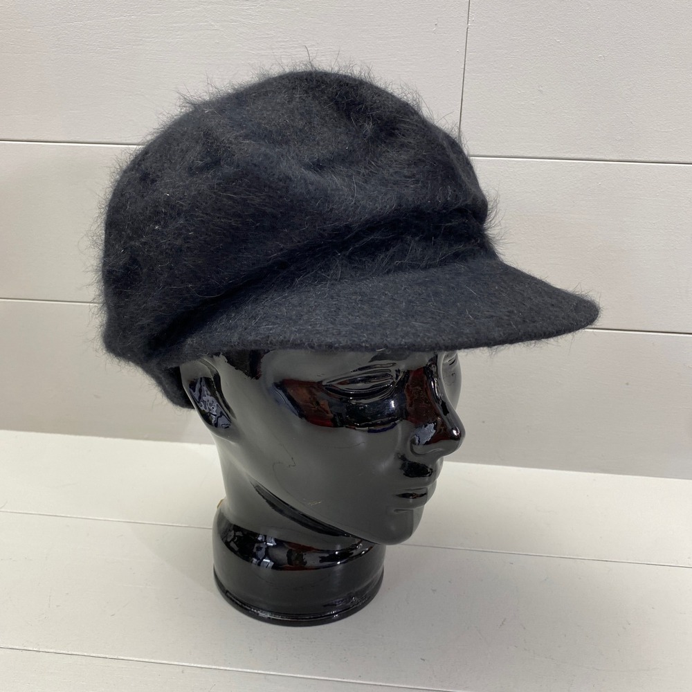 Vintage Angora Blend Newsboy Cap Black Fuzzy Baker Boy Hat OS Ladies